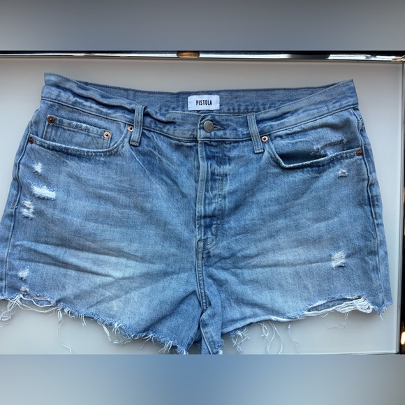 Pistola Blue Jean Shorts Distressed Mid-Rise - Picture 1 of 4
